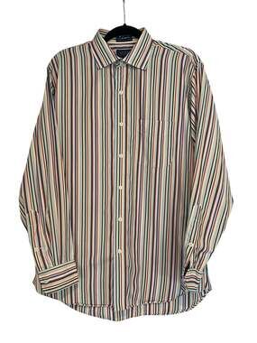 J. McLaughlin Men’s 90’s Retro Casual Multicolored Striped Button Down Shirt-M